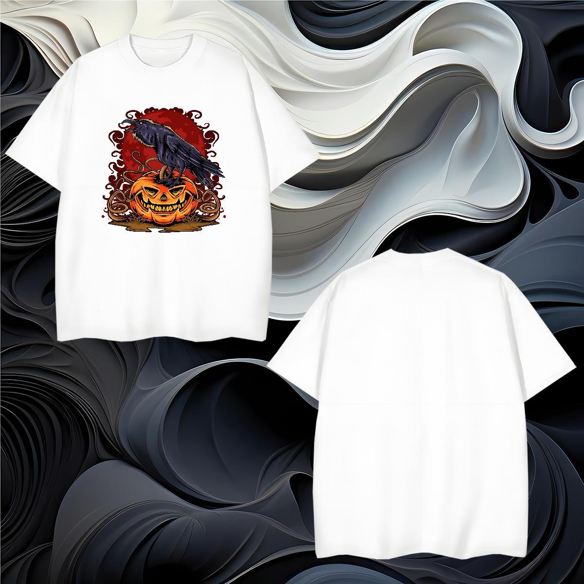 New T-Shirts 230g 100% Cotton Halloween Street Casual Wear O-Neck Short Sleeve Loose Men Tshirts Custom Print Plus Size