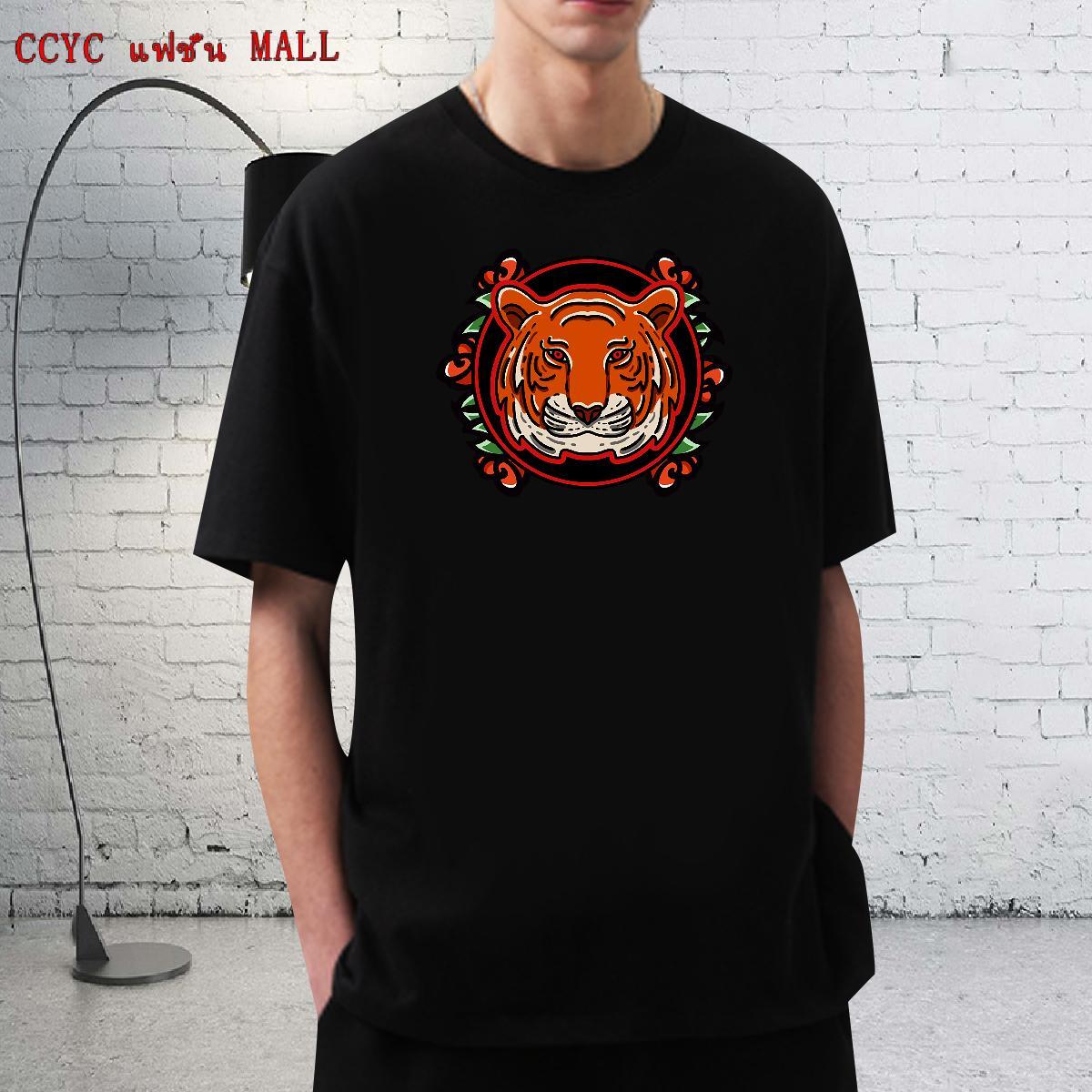 Soft Tshirt for Man Woman 230g Cotton Summer Casual tiger Floral Print Crew Neck Brand T shirt Clothes