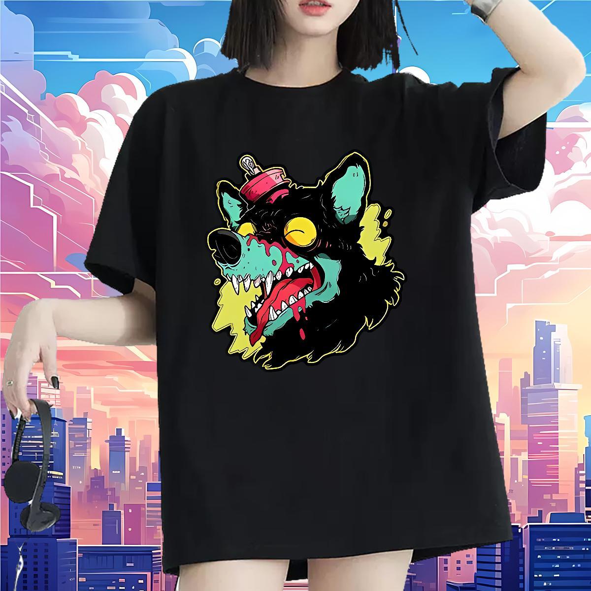 Free Shipping T-Shirts Round Neck Short Sleeve Tshirt for Man Woman Anime Oversized wolf High Street Hip Hop 230g 100% Cotton Designer Top Tees