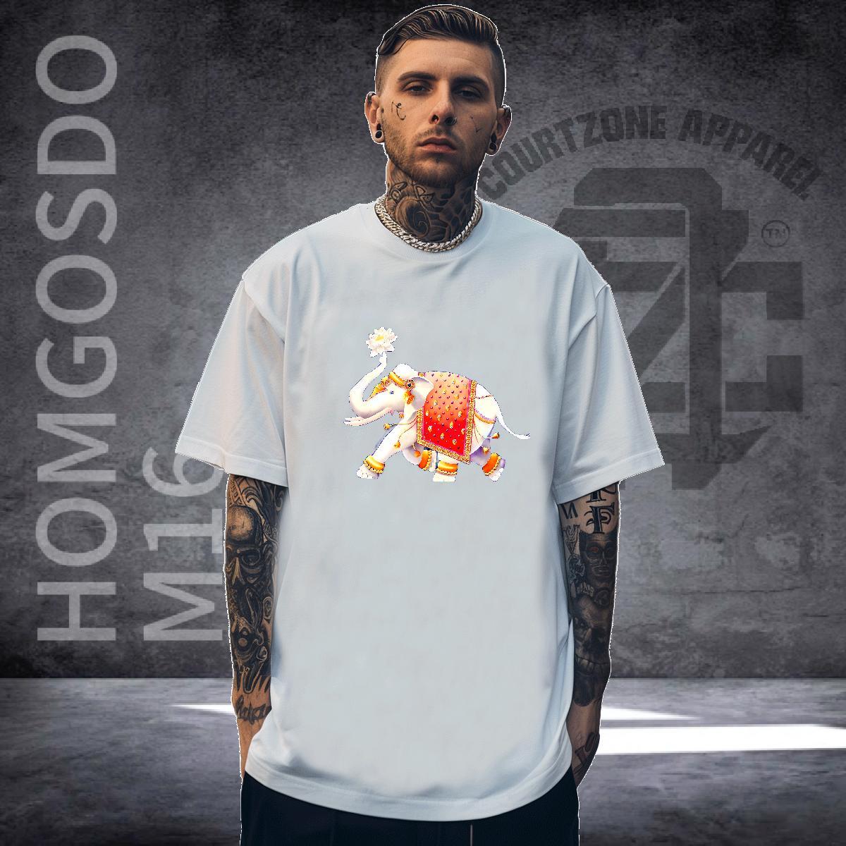 Fashion New T-Shirts 230g Cotton elephant Daily Wear Tees O-Neck Short Sleeve Designer Men Tops Tees Oversized 3XL 4XL