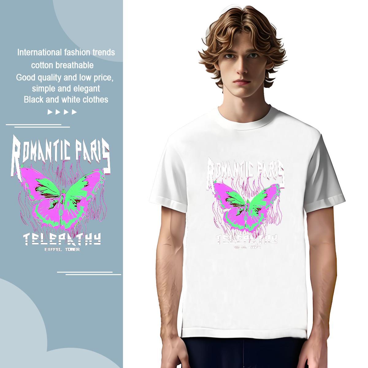 Mens T Shirts 100% Cotton 230g Butterfly Anime Printing Street O Neck Short Sleeves Custom Printed Men Tees Fashion New TOP Quality Clothes