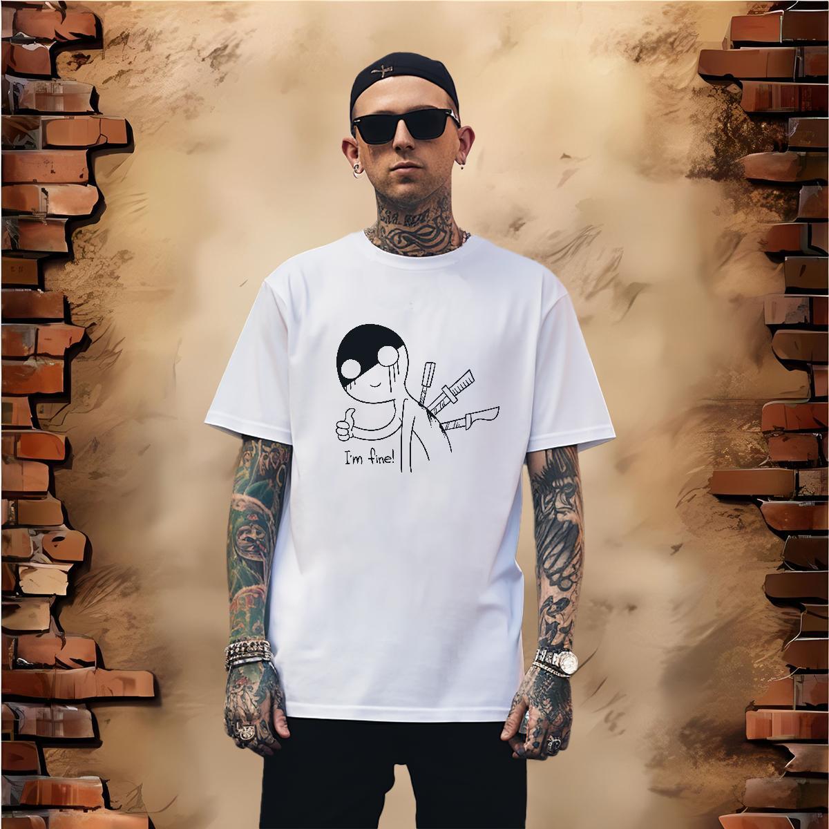 T Shirts Men 230g Cotton painting Casual Breathable Customized Men Tops Tees 2024 New Loose Tees Shirts