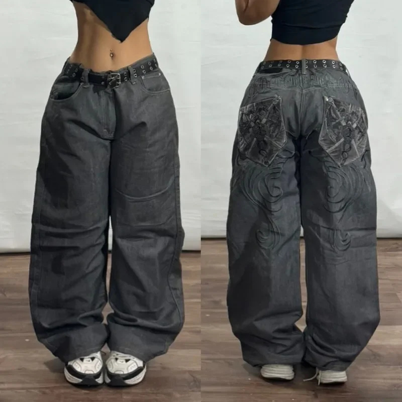 Y2K Harajuku Retro Fashion Oversized Printed Baggy Jeans Women Street Hip Hop Casual Gothic High Waist Wide Leg Pant 240806
