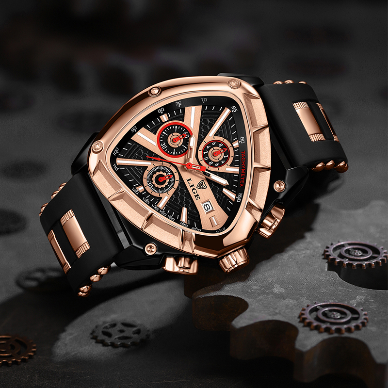 LIGE Fashion Men Watch Triangle Chronograph Military Wristwatch Sport Army Mens Watches Luxury Waterproof Quartz Clock Man Reloj Personalized watch