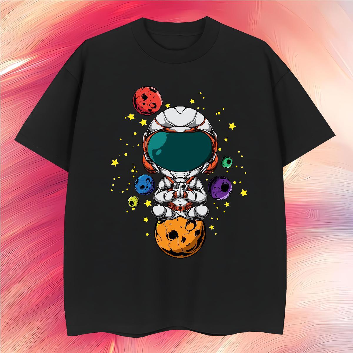 T Shirts Men 230g Pure Cotton cosmonaut Daily Outfit Round Neck Short Sleeve DIY Logo Oversized Tshirt for Man Woman Designer Fashion Popular Tees Shi