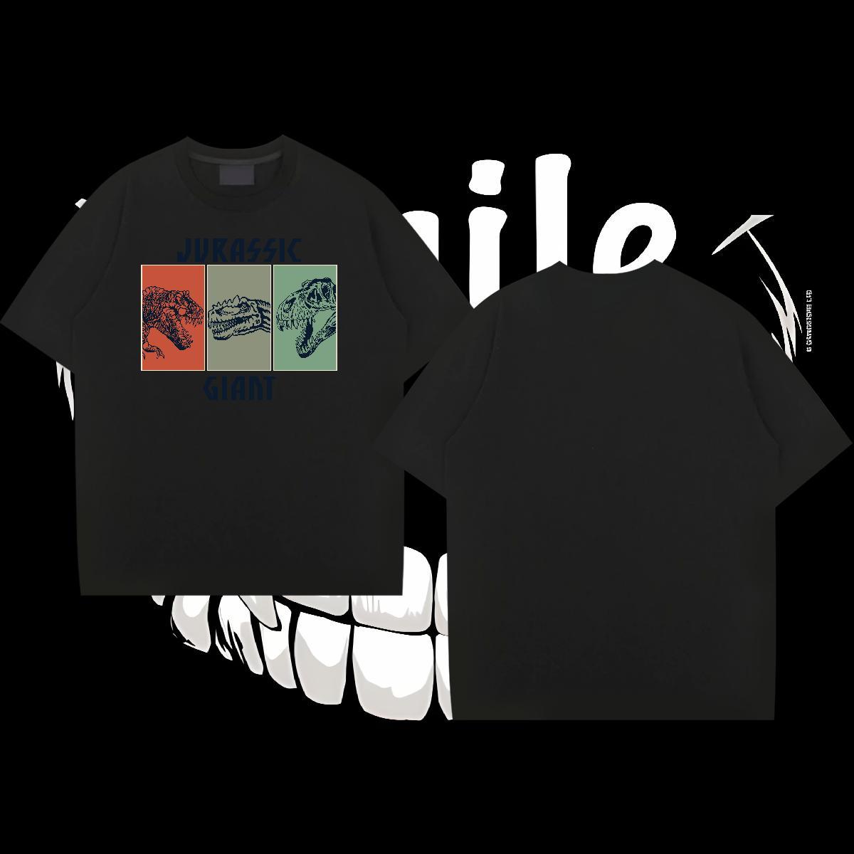 Designer Fashion T-Shirts 230g Pure Cotton dinosaur Spring Summer Polos Breathable Crew Neck Loose Fit Men Clothes T-Shirt DIY Printed