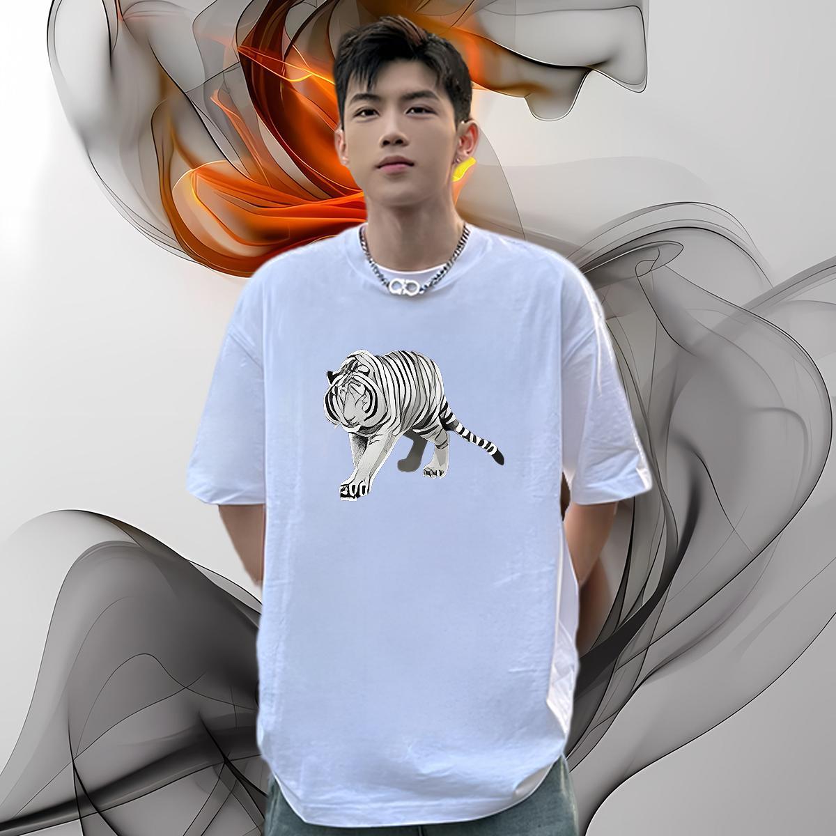 DIY Customized Mens T Shirts 230g 100% Cotton tiger Street wear Hip Hop Tops Crew Neck Breathable Cool Mens Tshirts DIY Logo Oversized