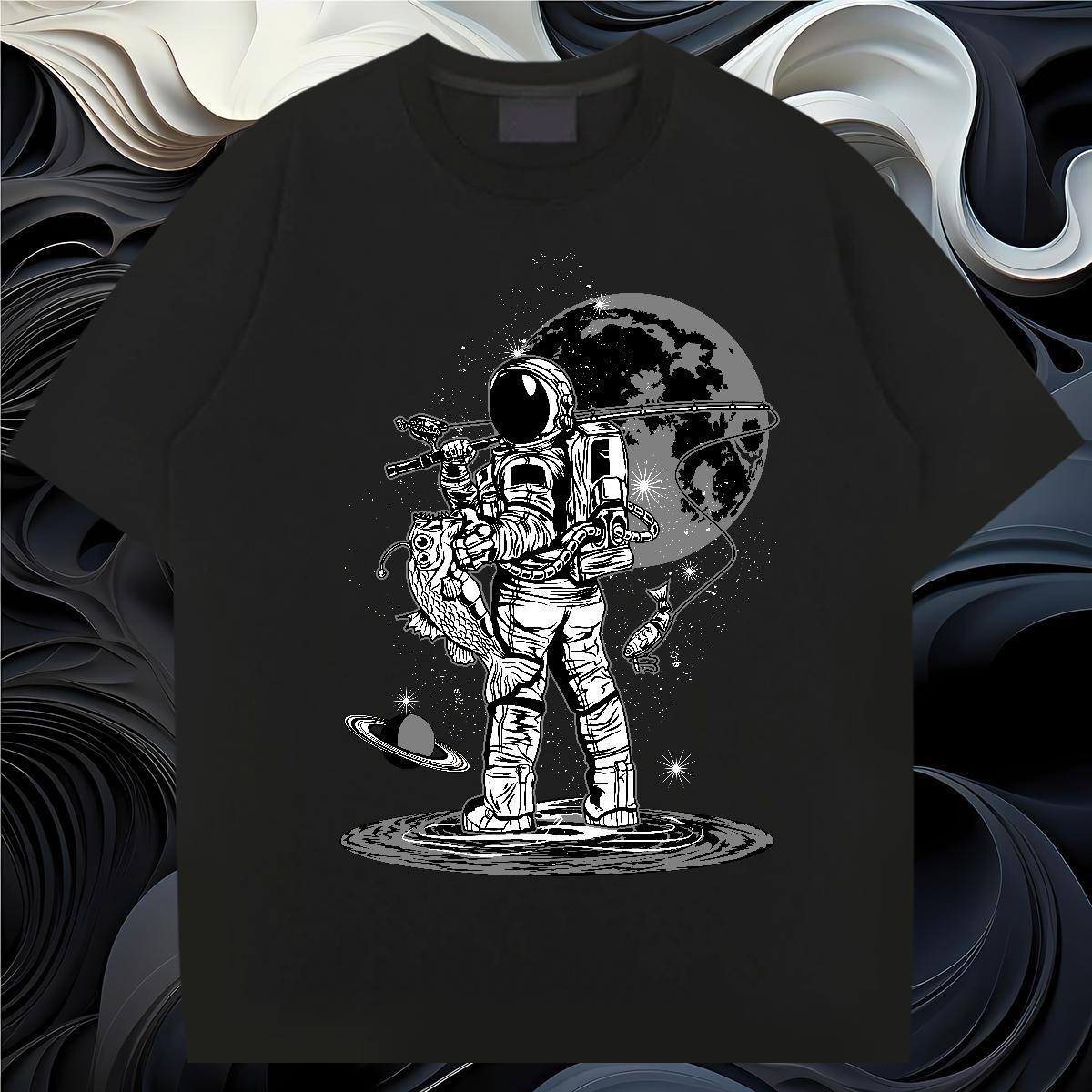 T-Shirts for Men 230g Pure Cotton cosmonaut Street Wear Breathable Soft Custom Big Size Couples T Shirts DIY Wholesale Tee Shirt