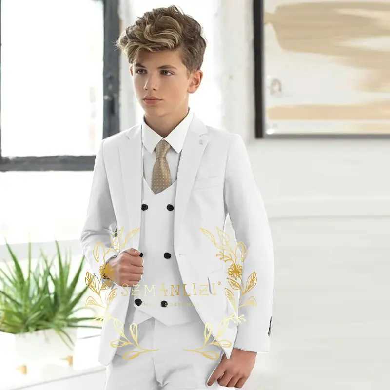 Suits Handsome Beige Boys Kids Suits Wedding Tuxedo Formal Jacket Vest Pants 3 Piece Set 3-16 Custom Sizes Clothes Child Blazer