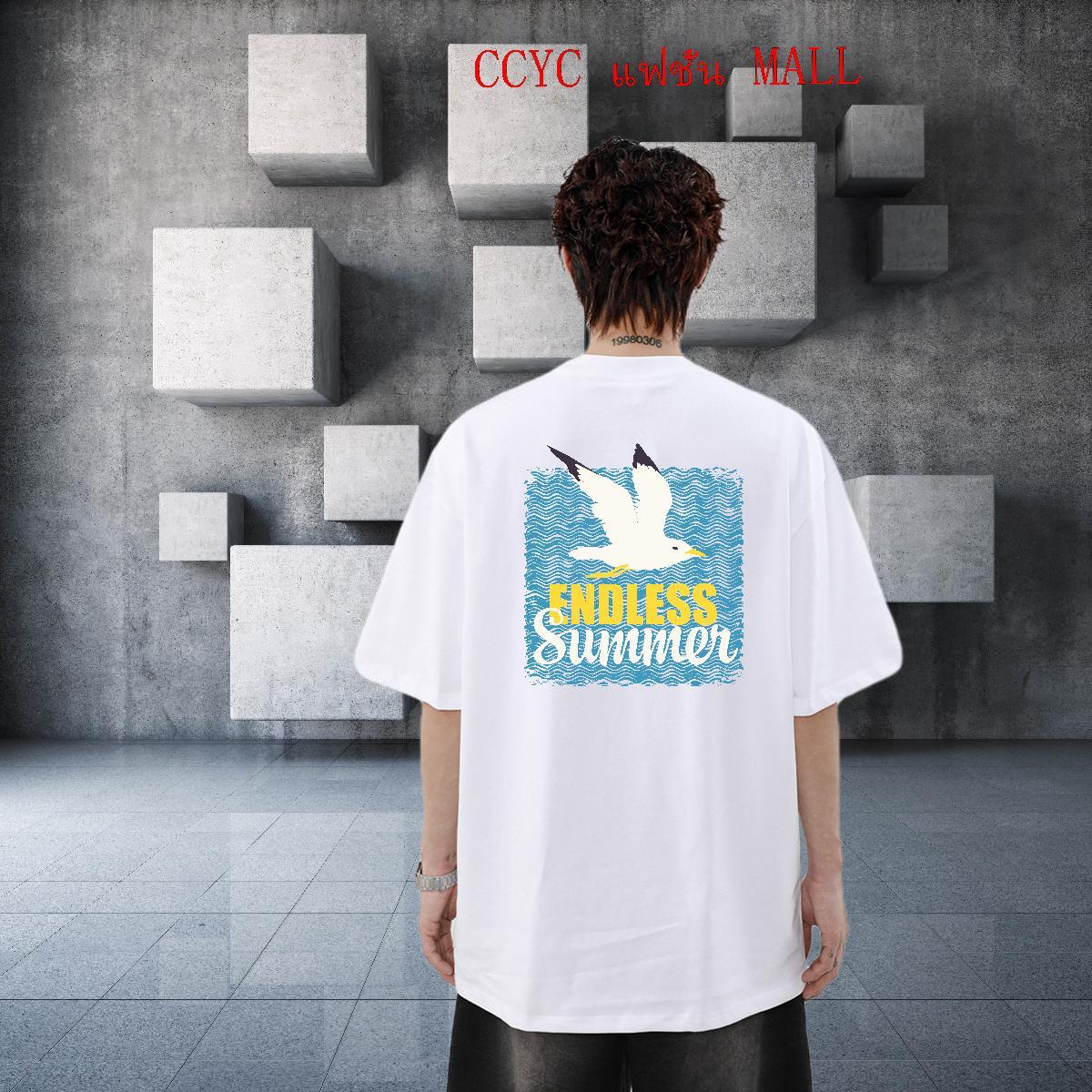 Casual New Men T Shirts 230g Cotton bird High Street Hip Hop Top Tees Breathable Loose Tshirts Black White