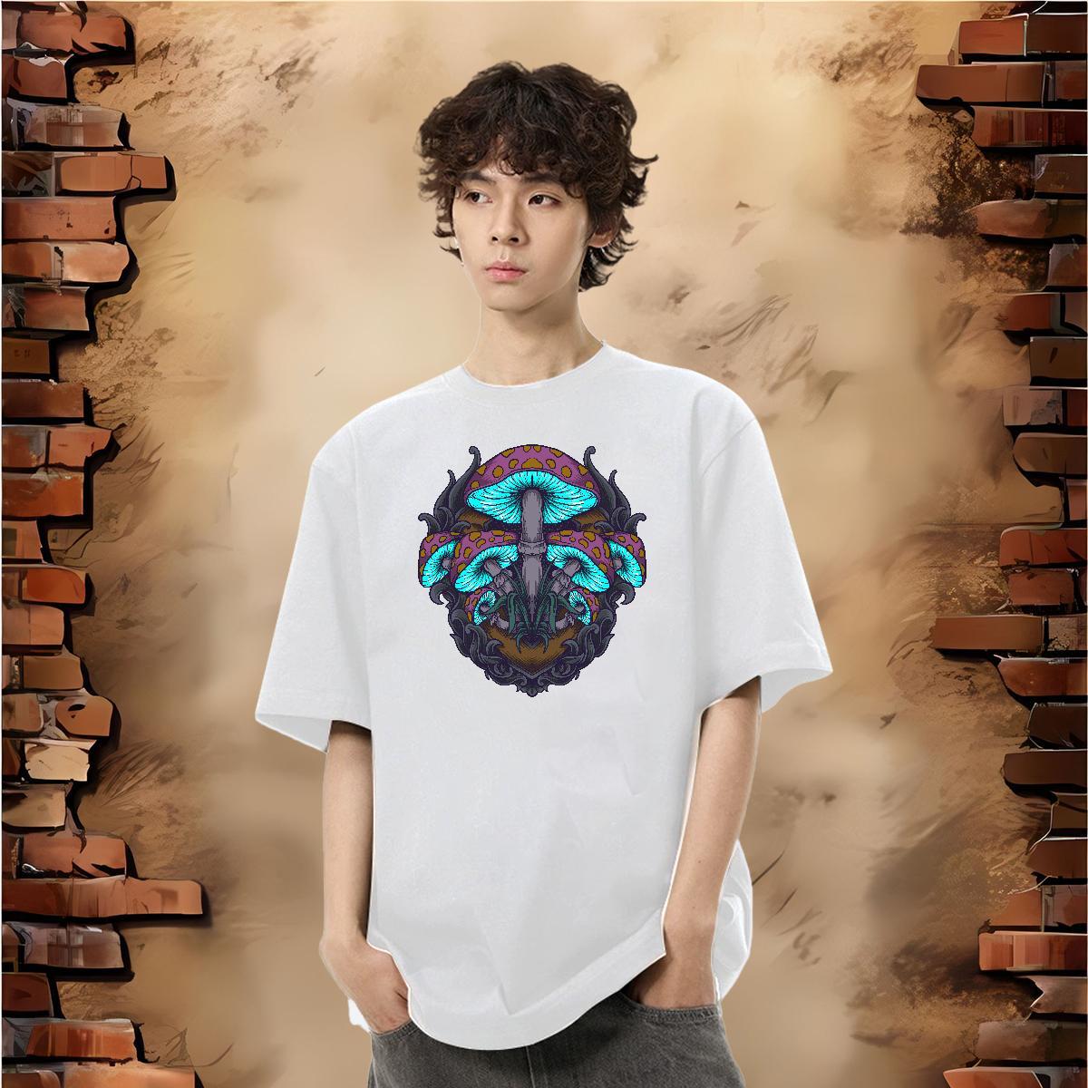 New Arrival Men T Shirts 230g Pure Cotton mushroom Street Casual Tshirts Breathable Cool Design Couples T Shirts DIY Printed