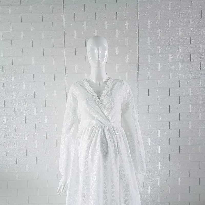 Boho Maternity Photo Shoot Long Dresses V-neck Bell Sleeve Pregnancy Photography Props DressY240806