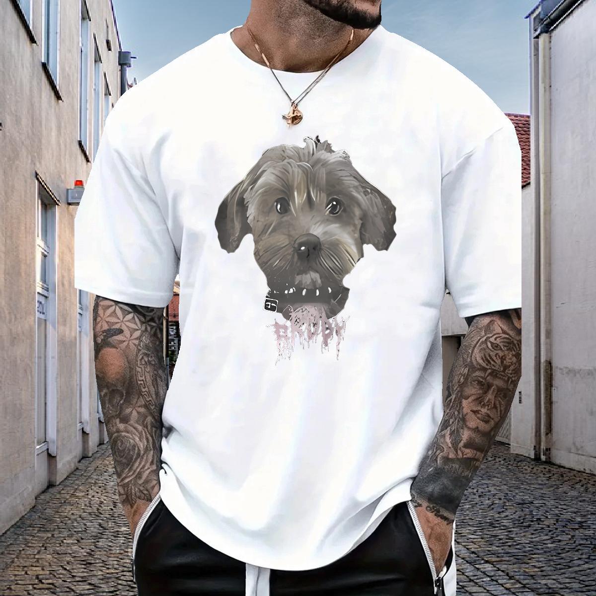 2024 DIY Men T Shirts 100% Cotton 230g dog Hip Hop Street Tops Shirt O Neck Short Sleeves Soft Mens Tshirts DIY Anime