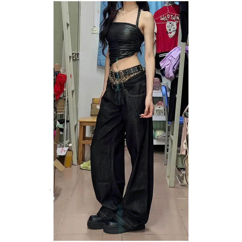 Womens Black Jeans Harajuku Y2k 90s Aesthetic Baggy Denim Trousers Korean Straight Jean Pants 90s Vintage 2000s Trashy Clothes 240806
