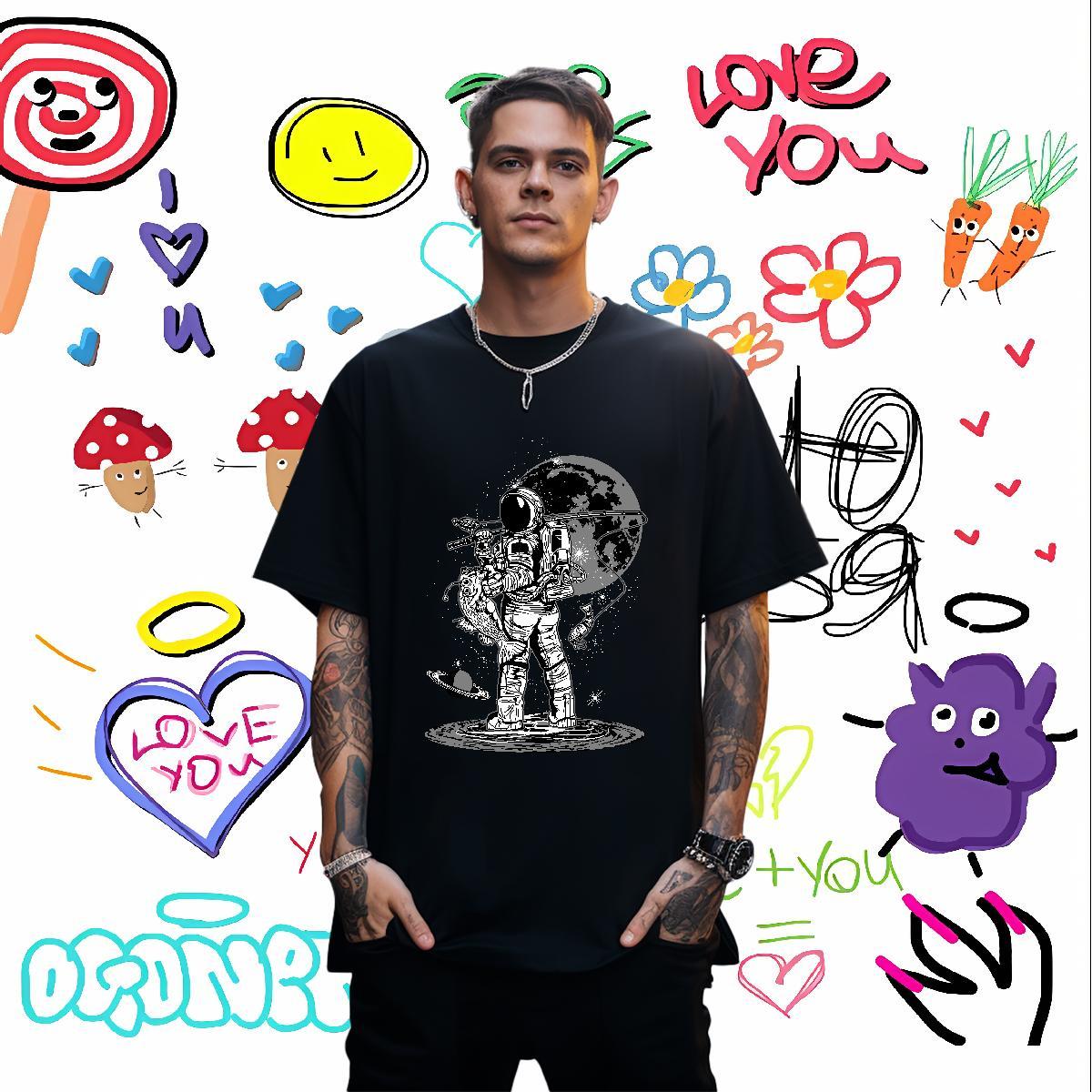 T-Shirts for Men 230g Cotton cosmonaut Casual Daily Wear Breathable Soft Customized Men Tops Tees Classic TOP Quality Clothings