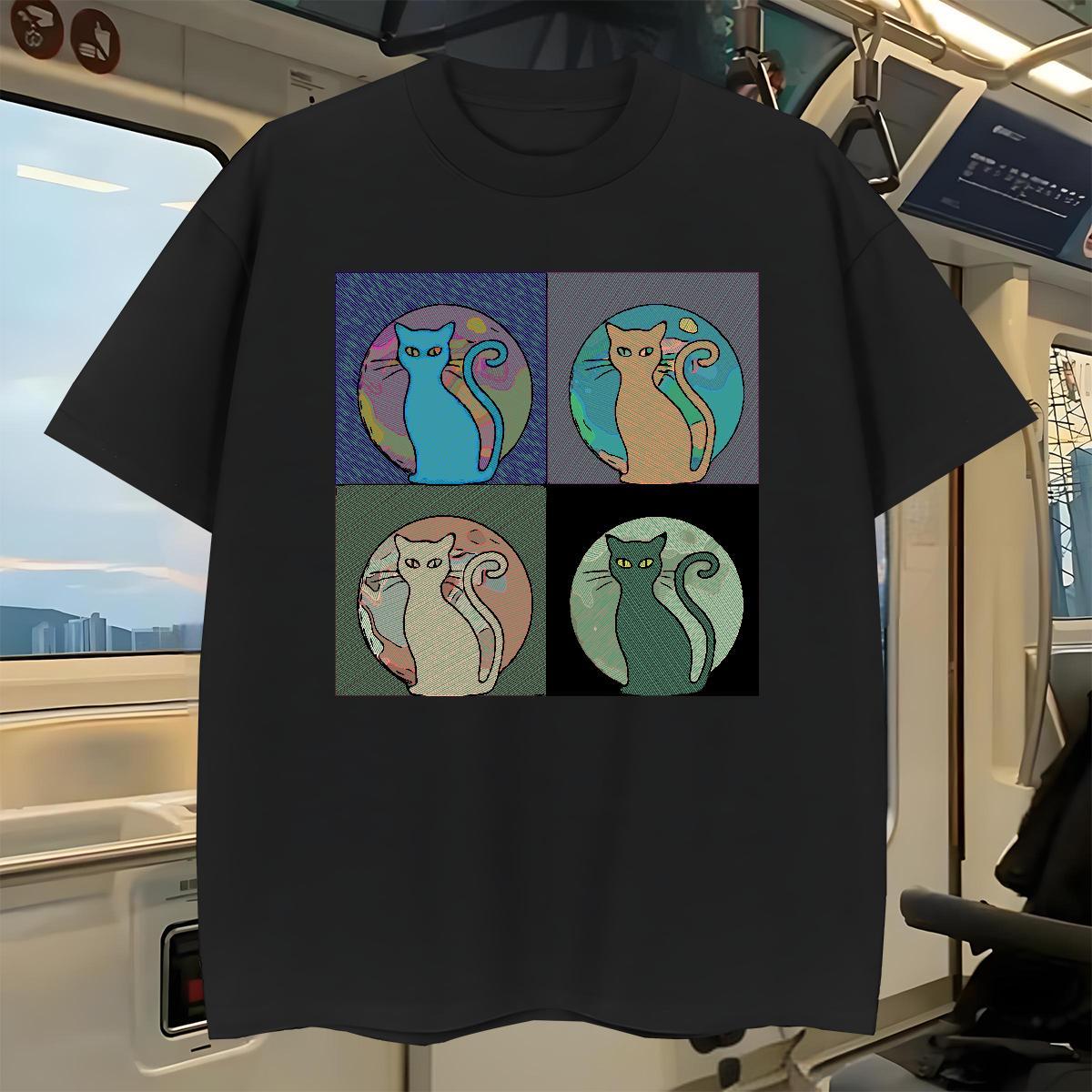 New T Shirts Men 230g Cotton cat Sports Casual Clothings Pure Cotton Classic Men Tops Tees Custom Printing