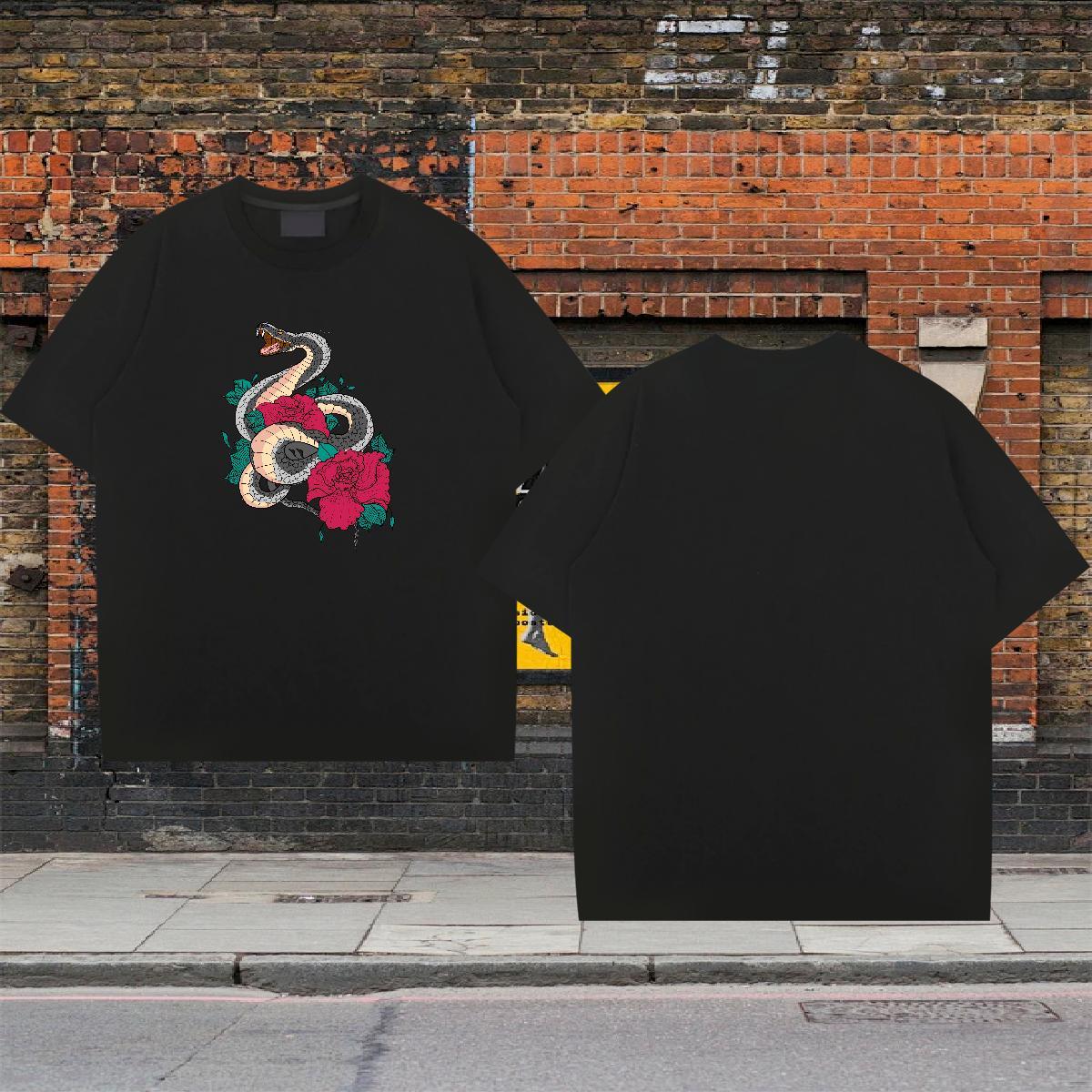 Unisex Men Tshirts 100% Cotton 230g Casual Daily Wear snake Cartoon Printing L-4XL Round Neck Short Sleeve New T-Shirts for Men Polos