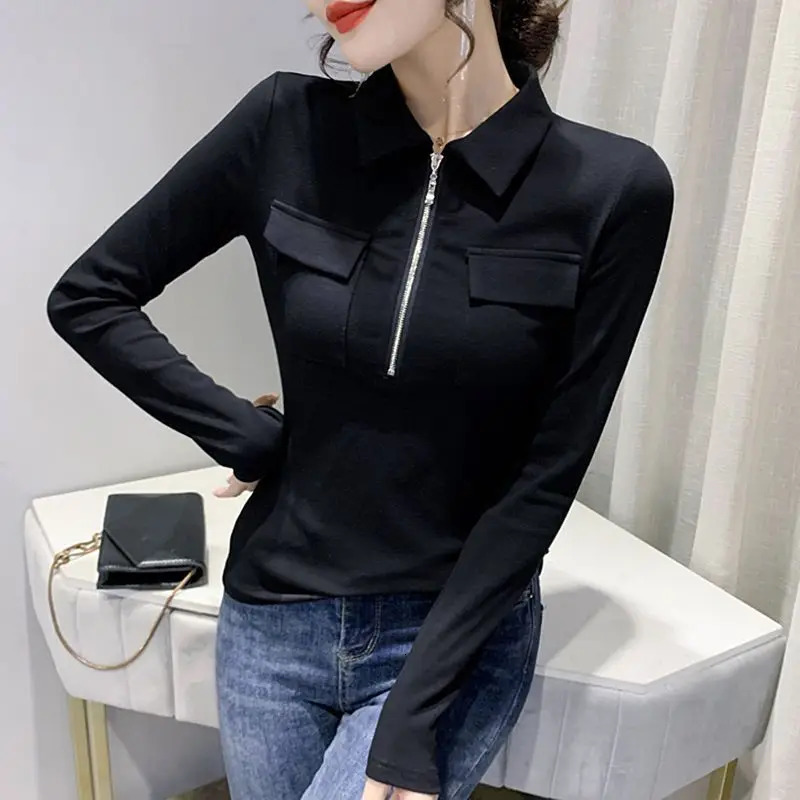 Tshirt Plain Blouse Woman Polo T-shirt Slim Top for Women Korean Fashion Tee Fine Elegant Emo Clothing Y 2k Harajuku O 240806