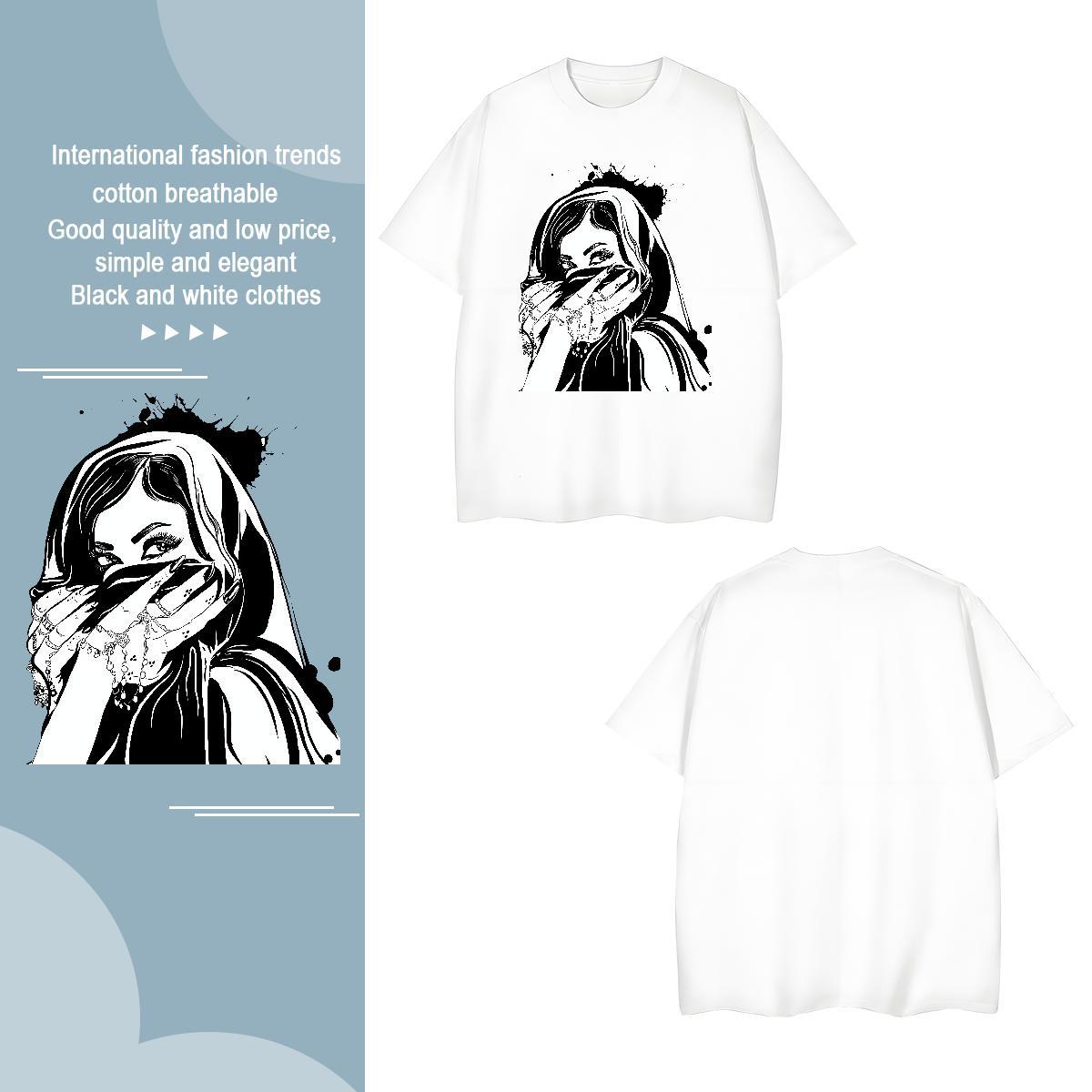 Men T Shirts 230g Cotton masked High Street Hip Hop O-Neck Short Sleeve Cartoon Print Men Clothes T-Shirt 2024 Loose Fit Tshirts