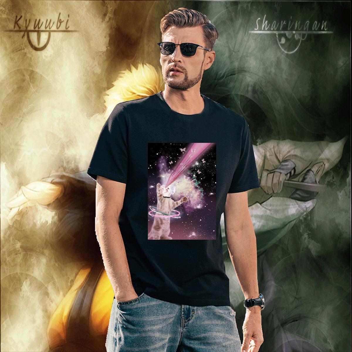 Classic Men Tops Tees 100% Cotton 230g Sports Casual cat Plus Size Custom Breathable Short Sleeve 2024 Summer T Shirts Men Wear