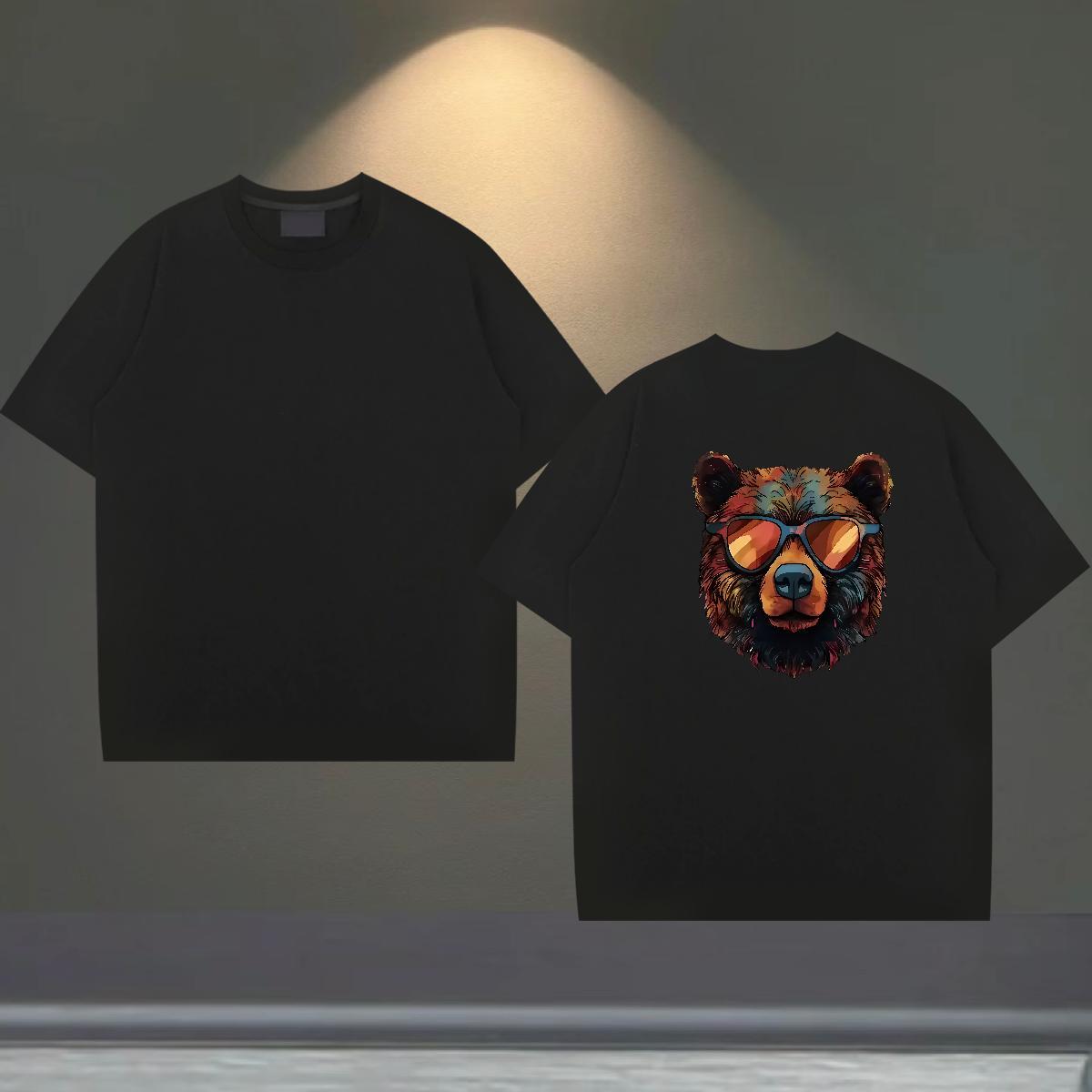 Fashion Casual T-Shirts 230g 100% Cotton bear Home Outdoor Polos Breathable Crew Neck Loose Tshirts Custom Big Size