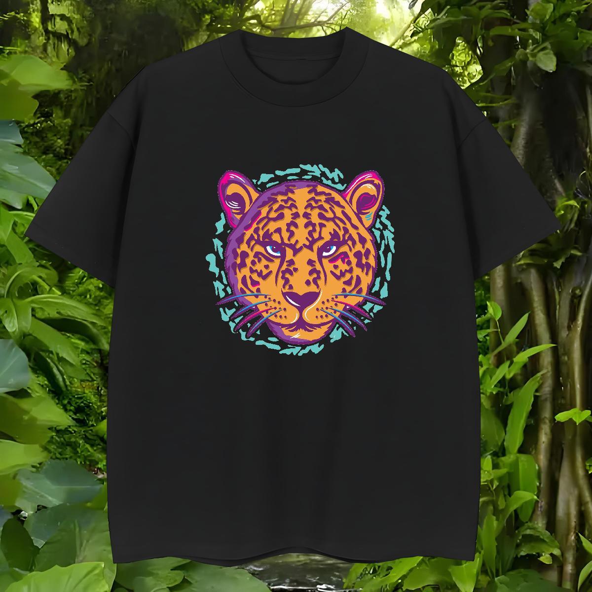 Fashion Design T-Shirts for Men 230g Pure Cotton leopard Street Wear Tees Breathable Crew Neck Popular Couples T Shirts Anime Print
