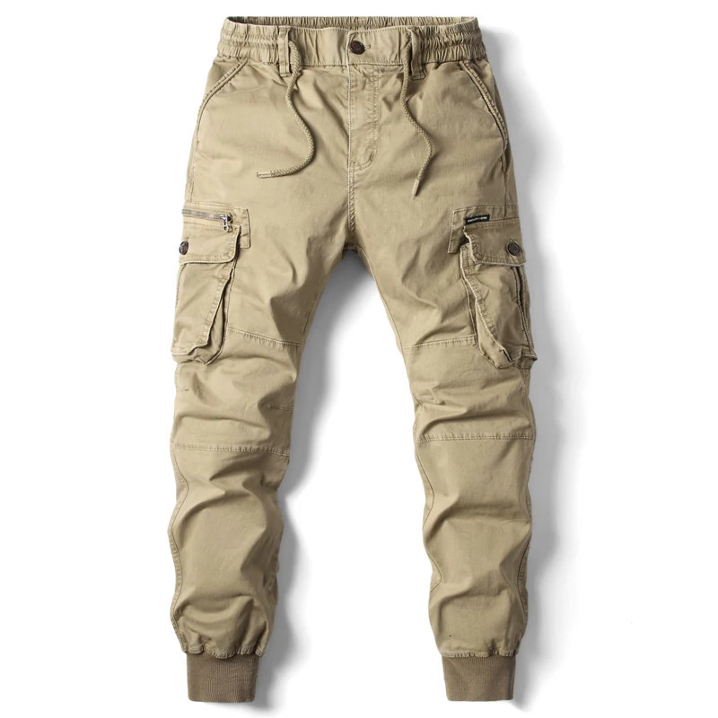Cotton Men Cargo Pants Khaki Casual Men Tactical Joggers Cargo Multi-Pocket Fashions Black Army Trousers Work Wear 240806