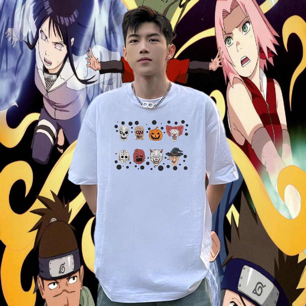 2024 Men T Shirts 230g Cotton Halloween Street Tee Shirt Short Sleeve Soft Loose Fit Men Clothes T-Shirt DIY Printed