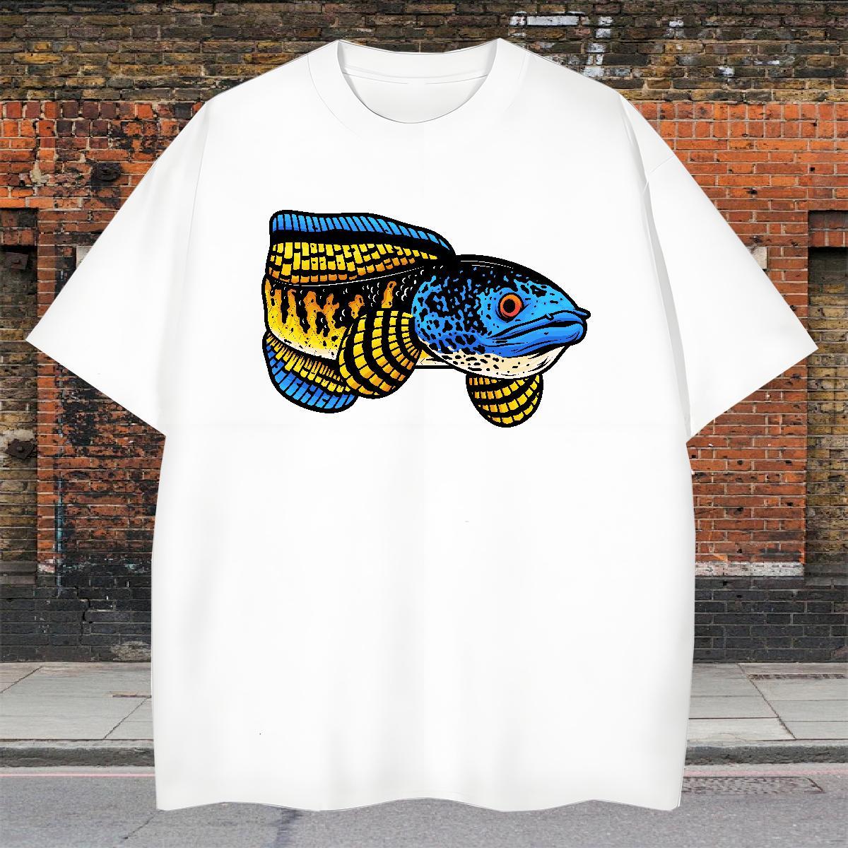 Cool Tshirts 100% Cotton 230g fish Man T Shirts Home Outdoor Breathable Soft Custom Cartoon 2024 New Tops Tees