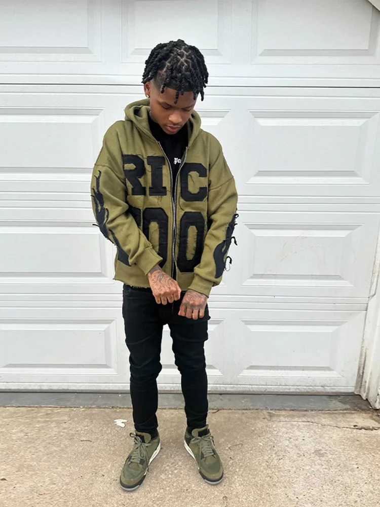 Street Rich Soon Printed Hoodie For Male Trendy Y2k Long Sleeve Zip Up Hooded Sweatshirt Autumn Pocket Loose Hoodies Jacket 240806