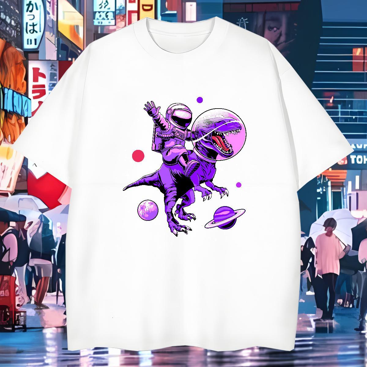 T Shirt For Man 230g Pure Cotton spaceman Outdoor Short Sleeve O-Neck Cartoon Printing L-4XL Tshirt for Man Woman Classic Comfortable Tees Shirts