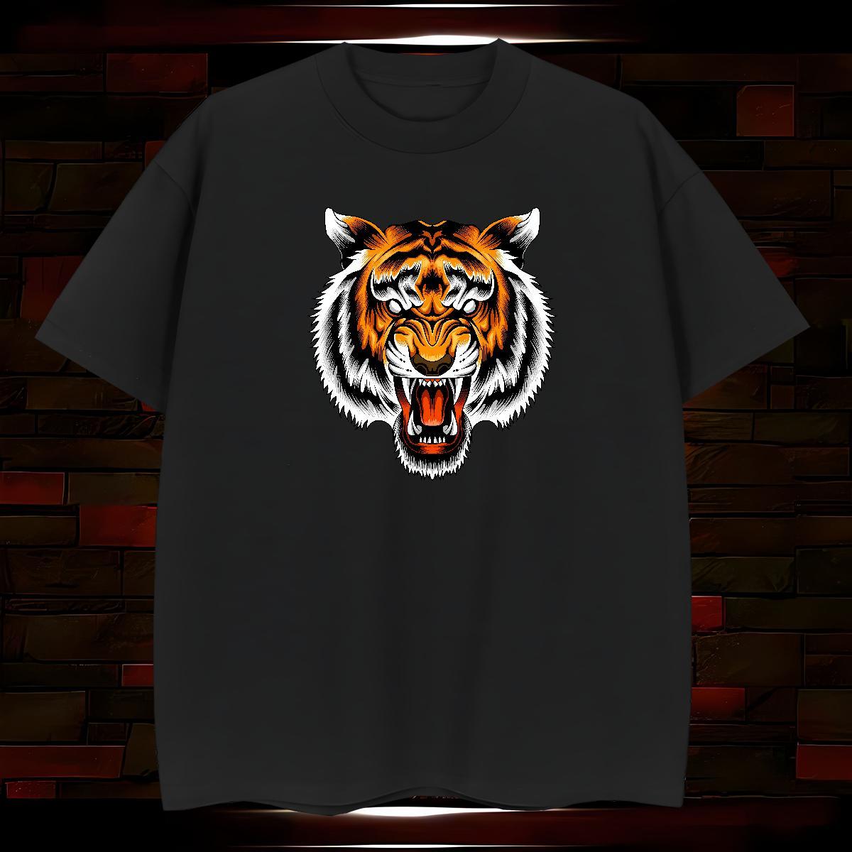 T Shirts Men 230g 100% Cotton tiger Hip Hop Crew Neck Oversized Men Tops Tees Customized Loose Tops Shirt