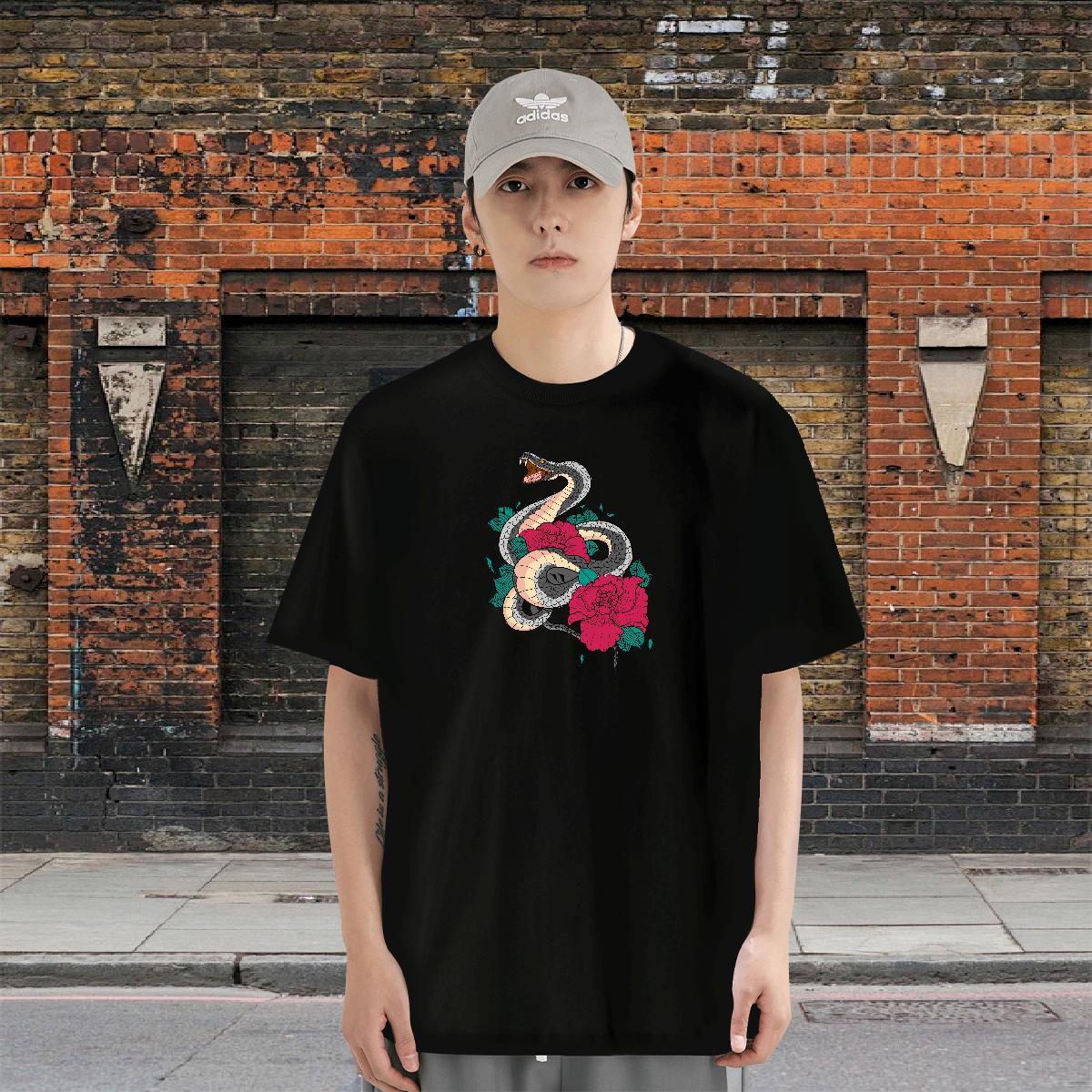 Unisex Men Tshirts 100% Cotton 230g Casual Daily Wear snake Cartoon Printing L-4XL Round Neck Short Sleeve New T-Shirts for Men Polos