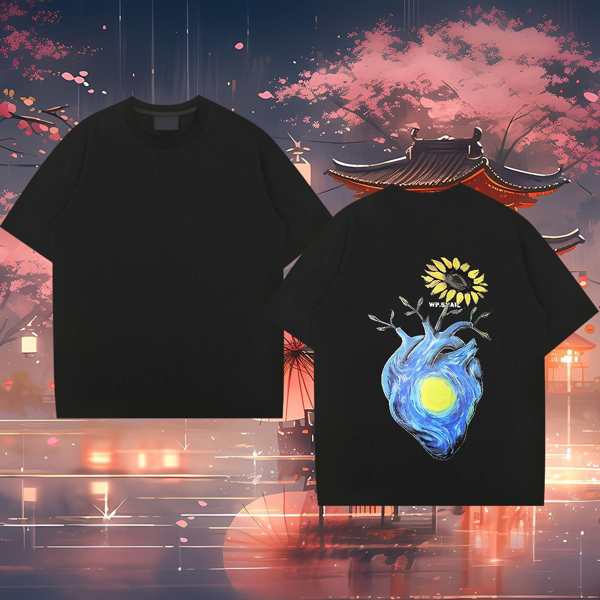 New Arrival Men T Shirts 230g Cotton flower Daily Wear Tshirts Breathable Crew Neck Loose Fit Couples T Shirts Custom Printed
