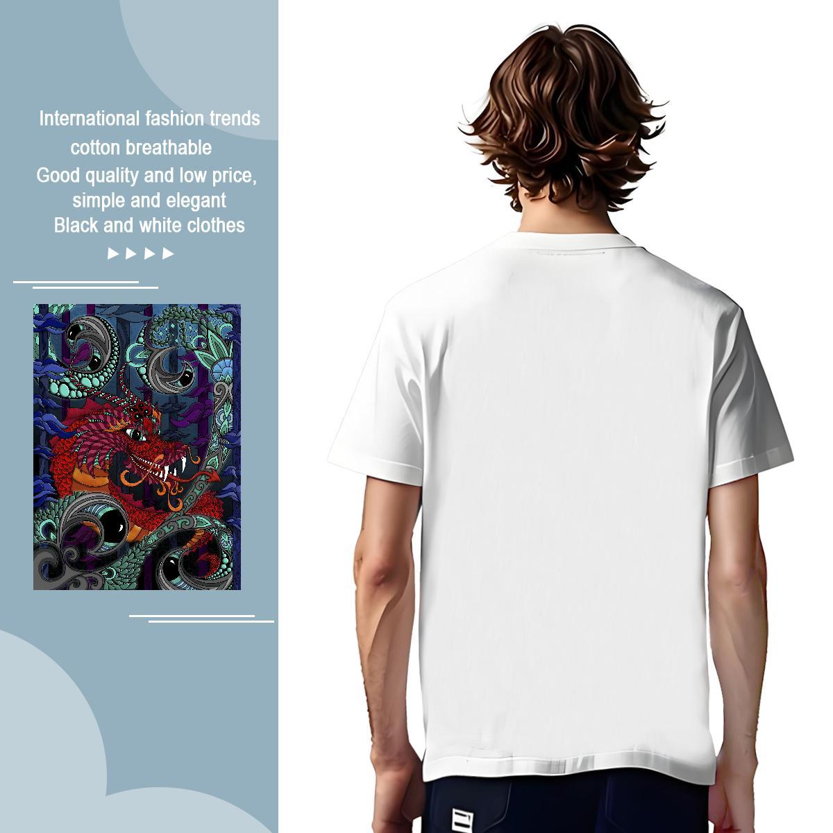 T-Shirts 230g Pure Cotton dragon Spring Summer Crew Neck Breathable Black Oversized Men Tees 2024 New Brand Top Tees