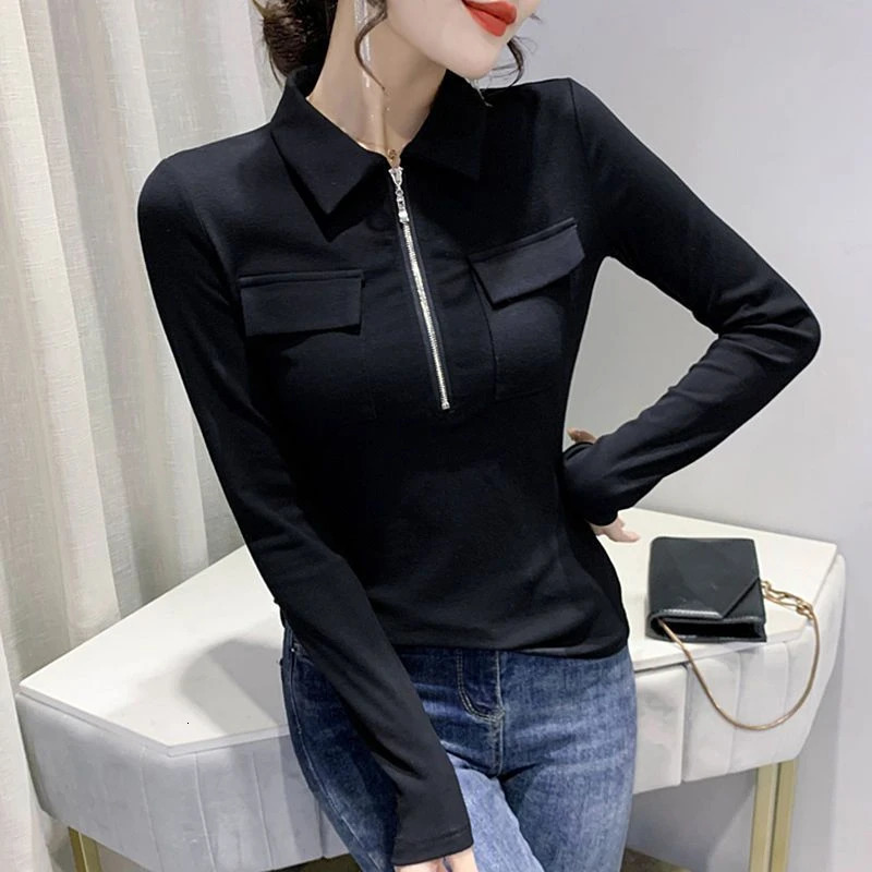 Tshirt Plain Blouse Woman Polo T-shirt Slim Top for Women Korean Fashion Tee Fine Elegant Emo Clothing Y 2k Harajuku O 240806
