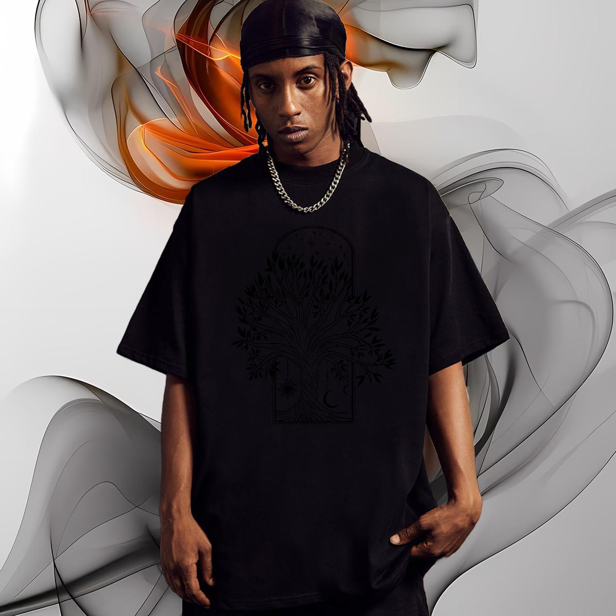 Man T Shirts 230g Cotton tree Street Casual Breathable Soft Black White Men Tees Stylist Loose Wear