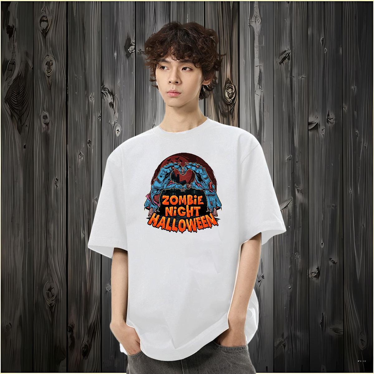 2024 Summer T-Shirts for Men 230g Cotton Halloween Anime Printing Street Tops Breathable Soft Men Clothes T-Shirt Graphic