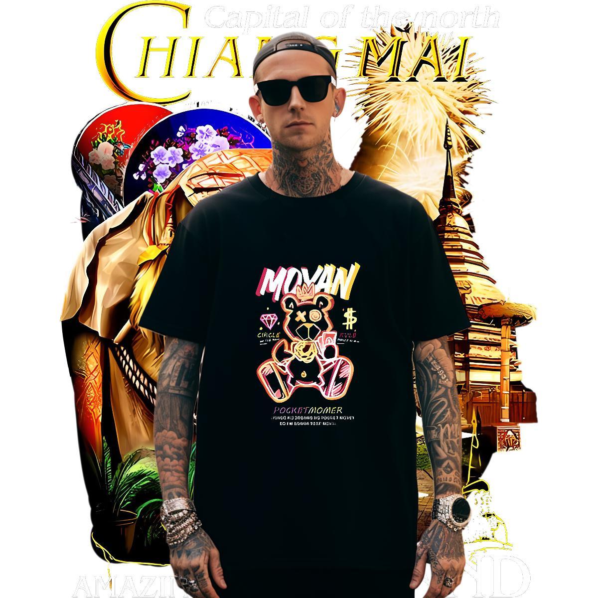 Soft Tshirts 230g 100% Cotton bear T shirt Daily Wear O Neck Short Sleeves Plus Size Cartoon New Designer Clothes