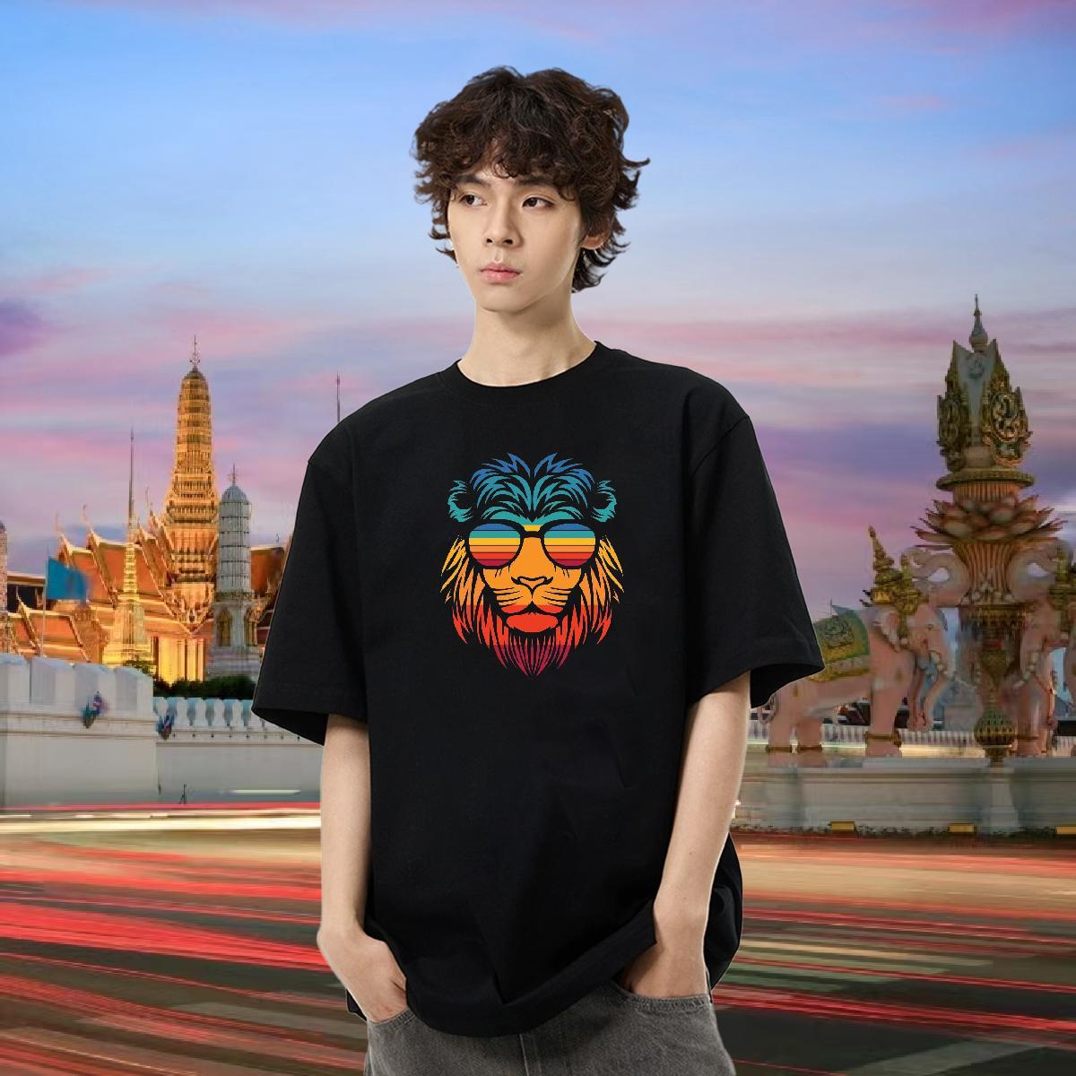 2024 Designer Man T Shirts 230g 100% Cotton lion Daily Wear Tshirts O Neck Short Sleeves Cool Design Tshirt for Man Woman DIY Printed