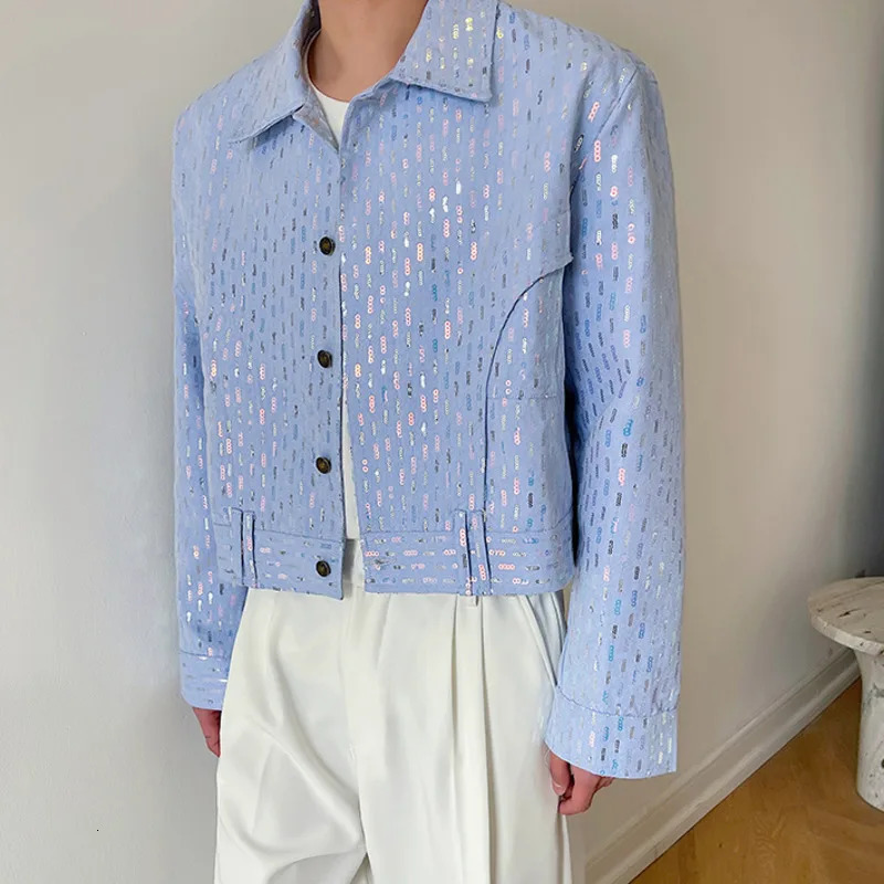 IEFB personalized lapel single chest sequin solid color short sleeved mens clothing autumn item 9A1279240806