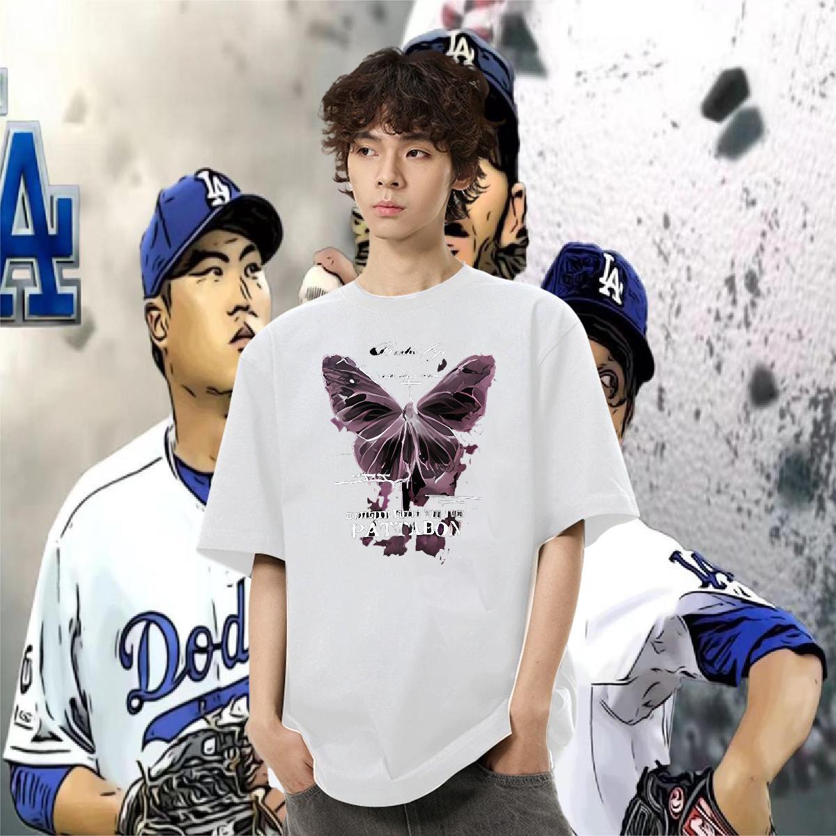 2024 Designer T Shirt For Man 230g Cotton Butterfly Summer Casual Tees Shirts Crew Neck Breathable Cool Design Tshirts Asian Size