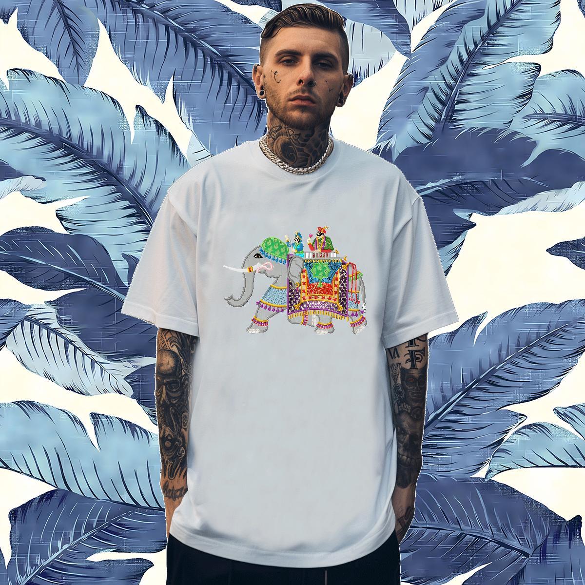 New T Shirts Men 230g Cotton Elephant Summer Casual Tops O-Neck Short Sleeve Wholesale Mens Tshirts Cartoon Printing L-4XL