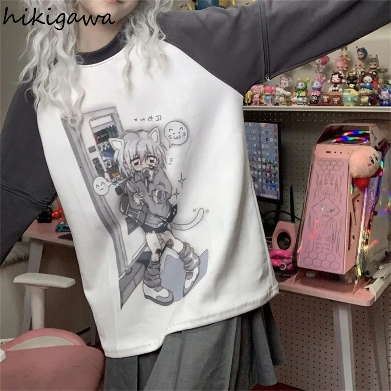 Japanese Oversized T Shirt Women Clothing Cute Anime Print Fashion Y2k Tops Ropa Mujer Casual Long Sleeve Summer T-shirts 240806