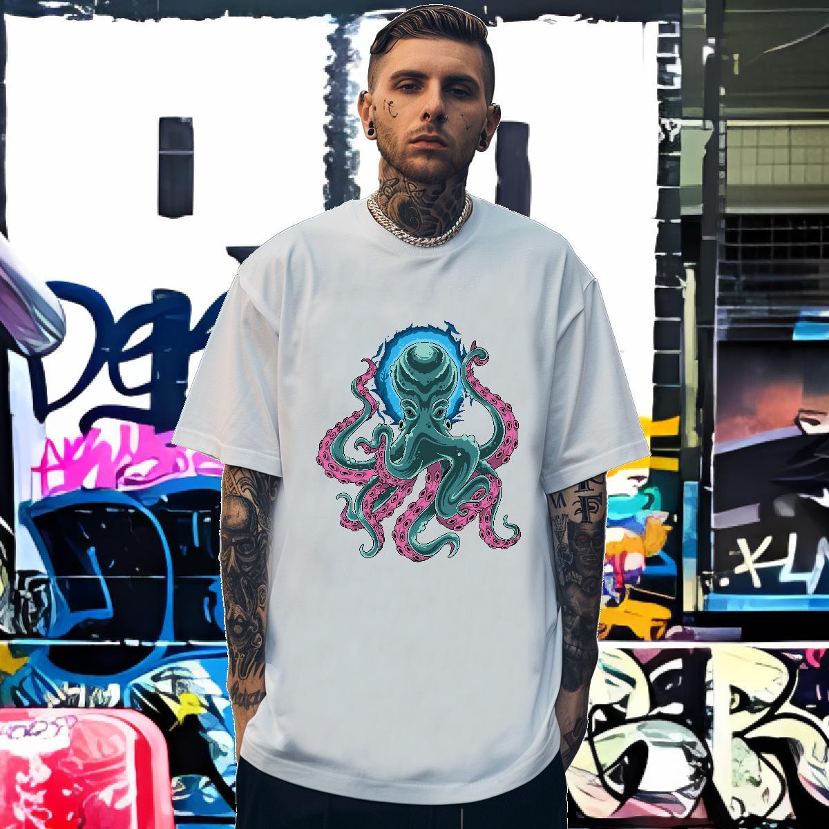 T Shirt For Man 230g 100% Cotton octopus Outdoor O Neck Short Sleeves Cartoon Printing L-4XL Couples T Shirts 2024 Designer TOP Quality Wear