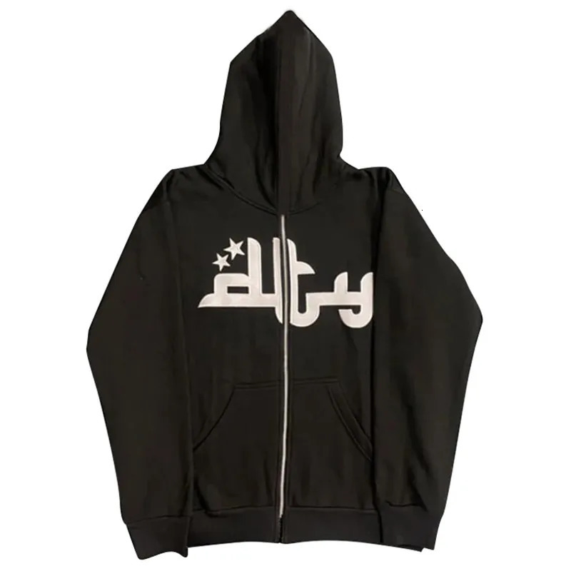 Y2K Printed Zipper Hooded Autumn and Winter Oversized Sweater Punk Harajuku Hip-hop Casual Sports Hoodie For Men And Women 240816