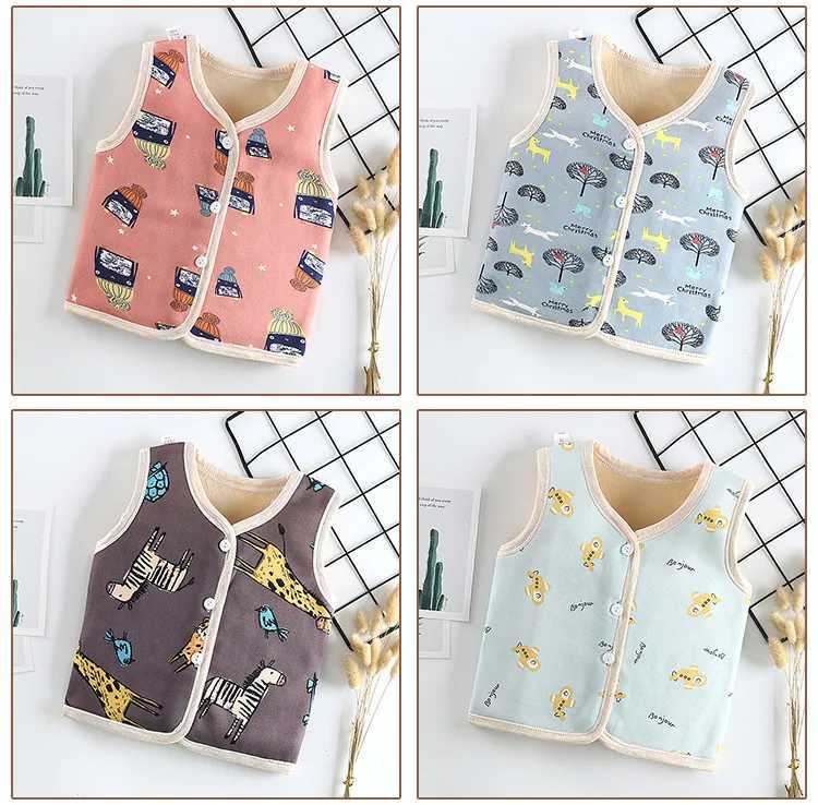 Autumn winter new double-sided baby vest plush thick childrens coat cartoon cute girl baby vestW240724
