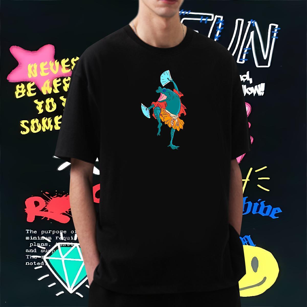 2024 New Man T Shirts 230g 100% Cotton Frog Street Wear Clothes Short Sleeve Soft Free Shipping Men Tees Floral Print