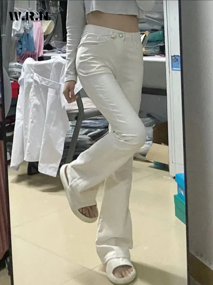 Summer Retro Harajuku Sheath High Waist Flared Jeans Female Y2K Streetwear Style Pants Womens Vintage Slim Denim Trouser 240806