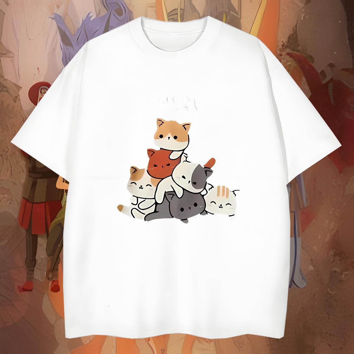 Unisex Tshirt for Man Woman 230g 100% Cotton Casual Beach cat Anime Print Breathable Short Sleeve Factory Direct T Shirt For Man Polos